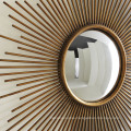 Round Sunburst Framed Convex Wall Mirror in Antique Gold Finish